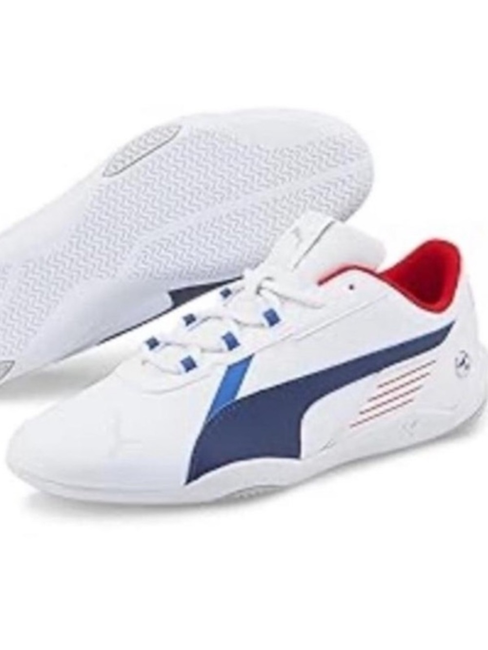🆕 BMW+Puma White Sneakers with Navy Side Stripe and Red Inner Lining! Unisex! 💥